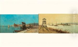 L'entree Du Port En Turquie (+ Vue Du Bosphore; Pair) by Jean Baptiste Henri Durand-Brager
