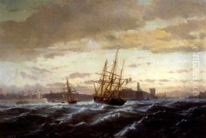 Navires Par Gros Temps A L'entree Du Port De Marseille by Jean Baptiste Henri Durand-Brager