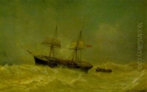Englische Brigg Im Sturm by Jean Baptiste Henri Durand-Brager