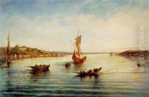 A View Of The Bosphorus With The Old Leandra Tower In The Background by Jean Baptiste Henri Durand-Brager