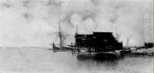 Shipping In A Harbor by Jean Baptiste Henri Durand-Brager
