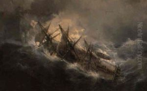 Zwei- Und Dreimaster Auf Offenem Meer by Jean Baptiste Henri Durand-Brager