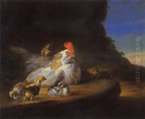 Chioccia E Pulcini In Un Paesaggio by Giorgio (Count) Durante