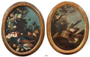 Natura Morta Con Pappagallo E Frutta (+ Natura Morta Con Uccelli; 2 Works) by Giorgio Duranti