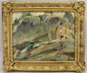 Painting Of A Figure Walking Near Ruins by Gaston Jules Louis Durel
