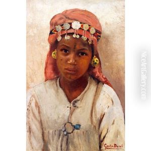 Jeune Fille Au Foulard Rose by Gaston Jules Louis Durel