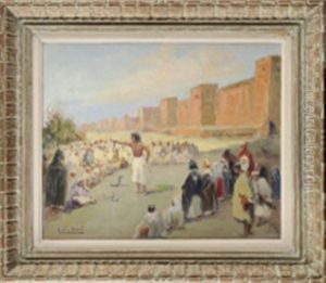 Devant Les Remparts De Fez, Le Dompteur De Serpent by Gaston Jules Louis Durel