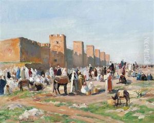 A Market Outside The City Walls, Marrakech by Gaston Jules Louis Durel