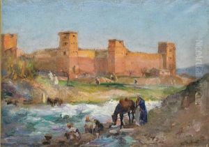 Femmes Lavant Leur Linge Devant La Kasbah