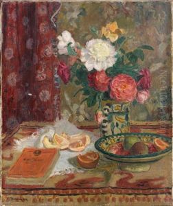 Nature Morte Au Bouquet De Roses by Eugene Antoine Durenne