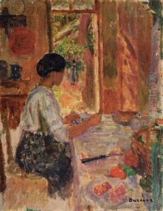 Femme A La Couture Devant La Fenetre by Eugene Antoine Durenne