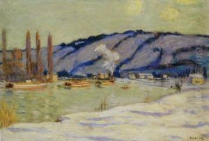 Bords De Seine En Hiver by Eugene Antoine Durenne