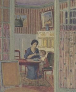 Mutter Mit Kind In Interieur by Eugene Antoine Durenne