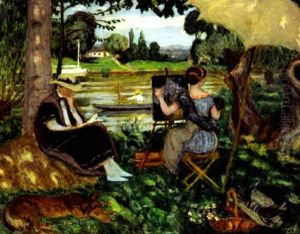 Jeune Fille Peignant Au Bord De L'eau by Eugene Antoine Durenne
