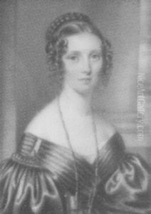 A Pretty Young Lady, Her Hair In Plaited Bun And Ringlets, Wearing A Decollete Maroon Dress With Puff Sleeves A Pretty Young Lady, Her Hair In Plaited Bun And Ringlets, Wearing A Decollete Maroon Dress With Puff Sleeves