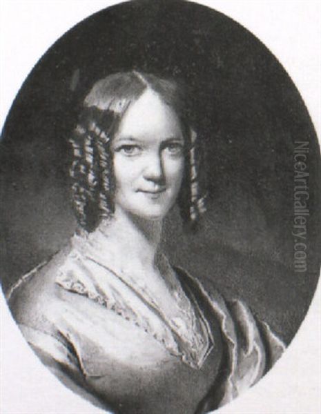 Portrait Of A Lady In Blue Satin Shawl And White Dress - view 1