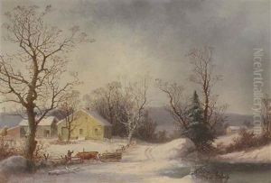 Returning To The Farm (yellow Farmhouse In Winter) by George Henry Durrie