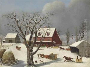 Sleighs Arriving At The Inn by George Henry Durrie