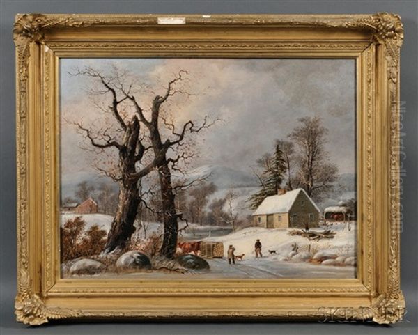 Winter Landscape With Cottage, Figures, And Logging - view 1
