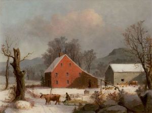 Winter Farmyard With Ox-drawn Sledge by George Henry Durrie