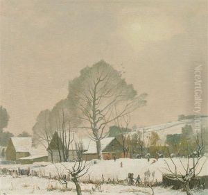 Und Sign. Winterliche Dorflandschaft Mit Hugelhintergrund by Max Durschke