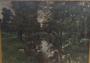Forest Scene With River by Auguste Durst
