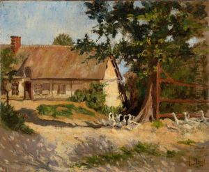 Les Oies Devant La Ferme by Auguste Durst