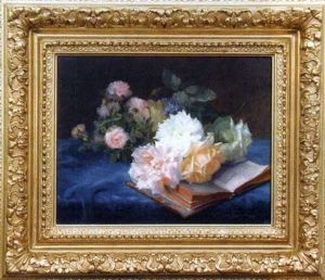 Nature Morte Aux Fleurs Et Au Livre by Hortense M.G. Dury-Vasselon