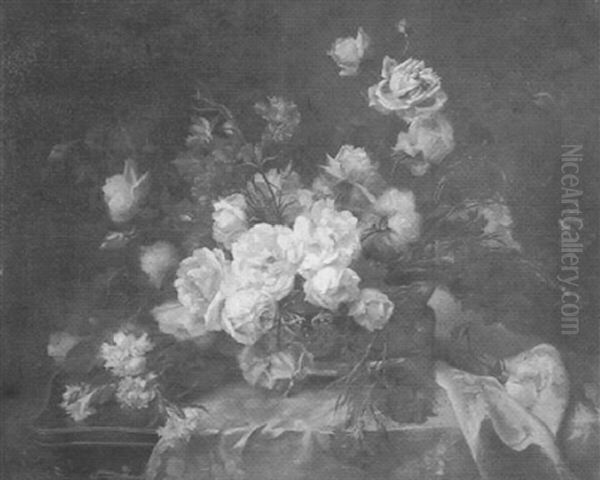 Bouquet De Roses Et Oeillets Reposant Sur Une Table - view 1