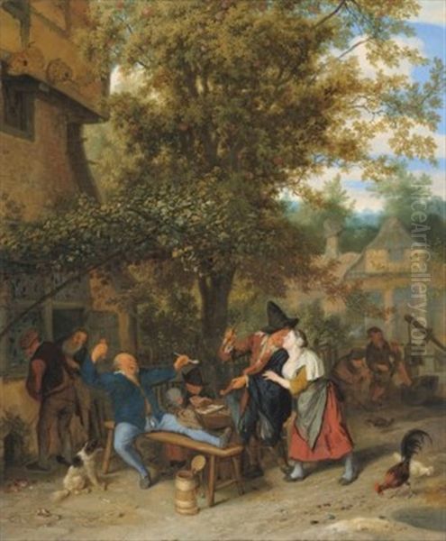 A Fiddler And Peasants Drinking And Carousing Outside A Village Inn - view 1