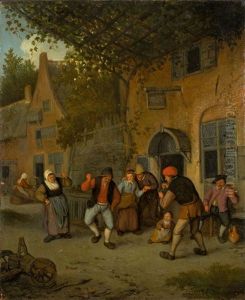 Peasants In Front Of A Tavern, Skipping A Rope by Cornelis Dusart