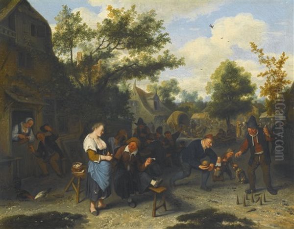 Peasants Playing Skittles Before An Inn by Cornelis Dusart