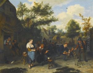 Peasants Playing Skittles Before An Inn by Cornelis Dusart