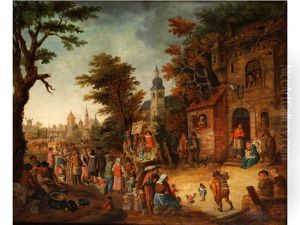 Moritatensanger Vor Zzhlreichen Zuhorern Ausserhalb Einer Stadt by Cornelis Dusart