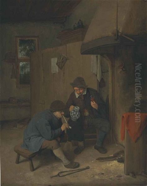 A Kitchen Interior With Peasants Drinking And Smoking - view 1