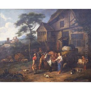 Peasants In A Farm-yard by Cornelis Dusart