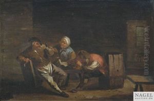 Wirtshausinterieur Mit Zechenden Bauern by Cornelis Dusart