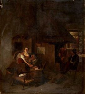 Scene De Taverne Ou La Servante Courtisee by Cornelis Dusart