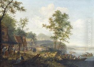 Vergnugte Festgesellschaft Am Flussufer by Cornelis Dusart