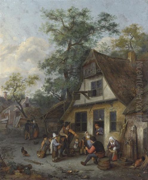 Village Street With A Fiddler And A Hurdy-gurdy Player Before An Inn - view 1