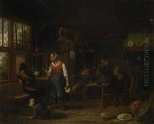 Wirtshausszene Mit Bauern Und Magd by Cornelis Dusart