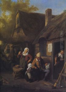 Bauern Vor Einem Wirtshaus by Cornelis Dusart