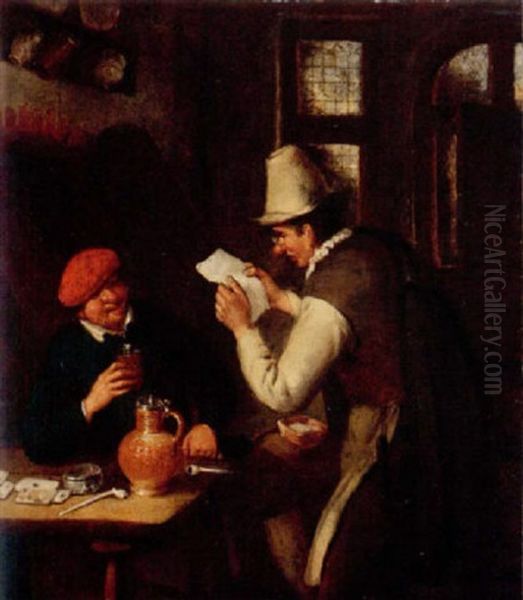 A Tavern Interior With A Man Drinking An Another Reading A Letter - view 1