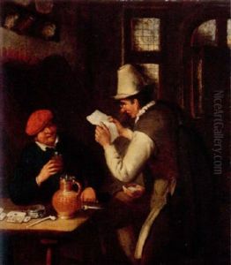 A Tavern Interior With A Man Drinking An Another Reading A Letter A Tavern Interior With A Man Drinking An Another Reading A Letter