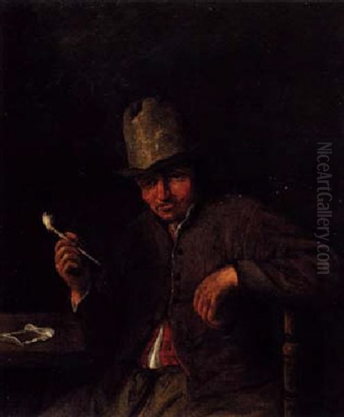 Man Seated At A Table Smoking A Pipe - view 1