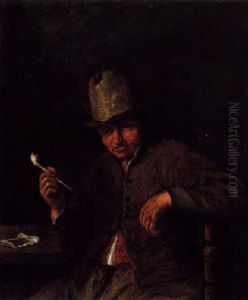 Man Seated At A Table Smoking A Pipe Man Seated At A Table Smoking A Pipe