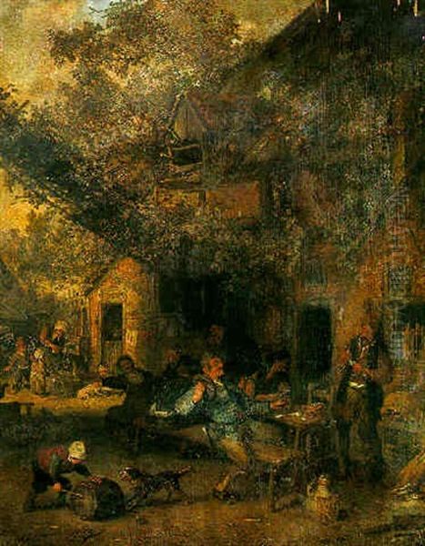 Boors Drinking And Smoking At A Table In A Farmyard With A Peasant Woman And Children By A Pump Beyond - view 1