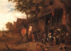Village Scene Outside A Tavern
