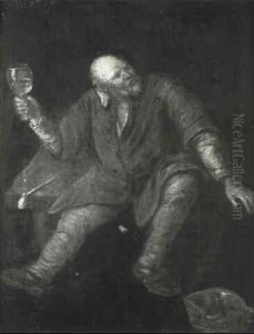Drunken Peasant Seated By A Brazier Holding A Glass