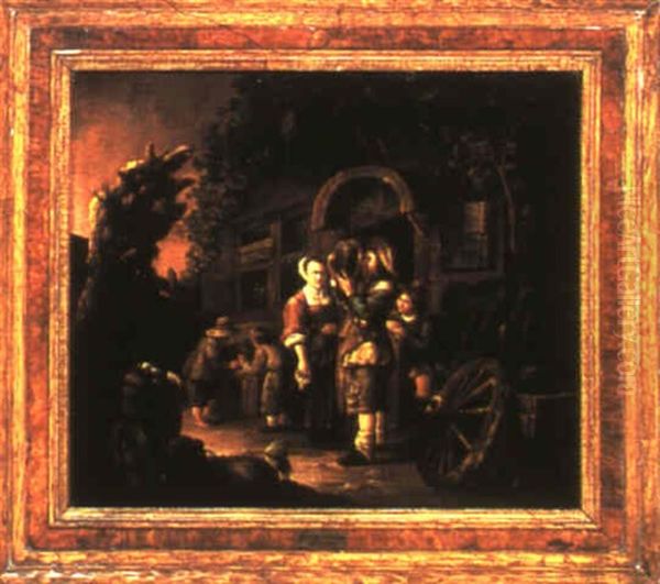 Country Folk Outside An Inn - view 1